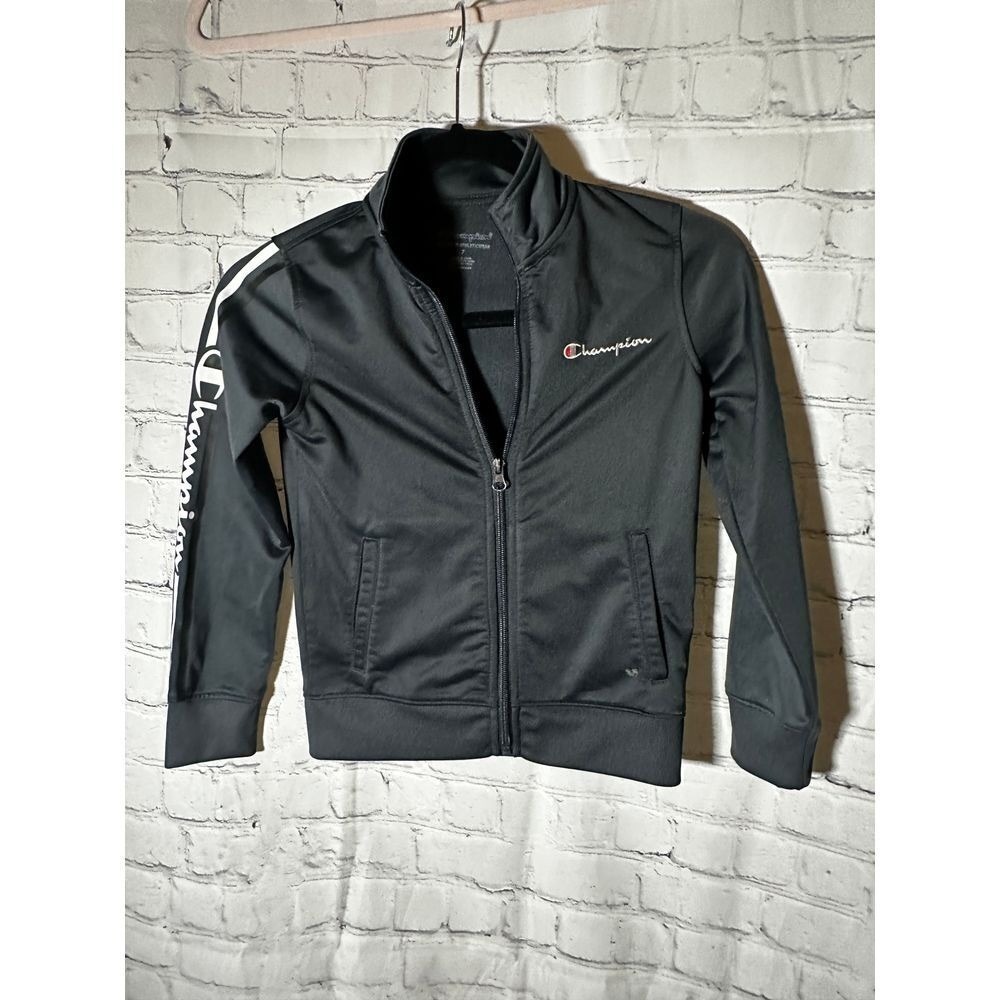 Champion Boys Black Full Zip Track Jacket Logo Sleeve Graphic Size 7